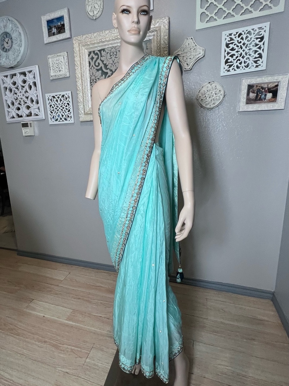 Tiffany Blue Embellished Saree